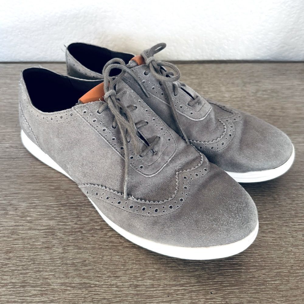 Cole Haan Grand OS Gray Suede Leather Sneakers Lace Up Shoes 8.5